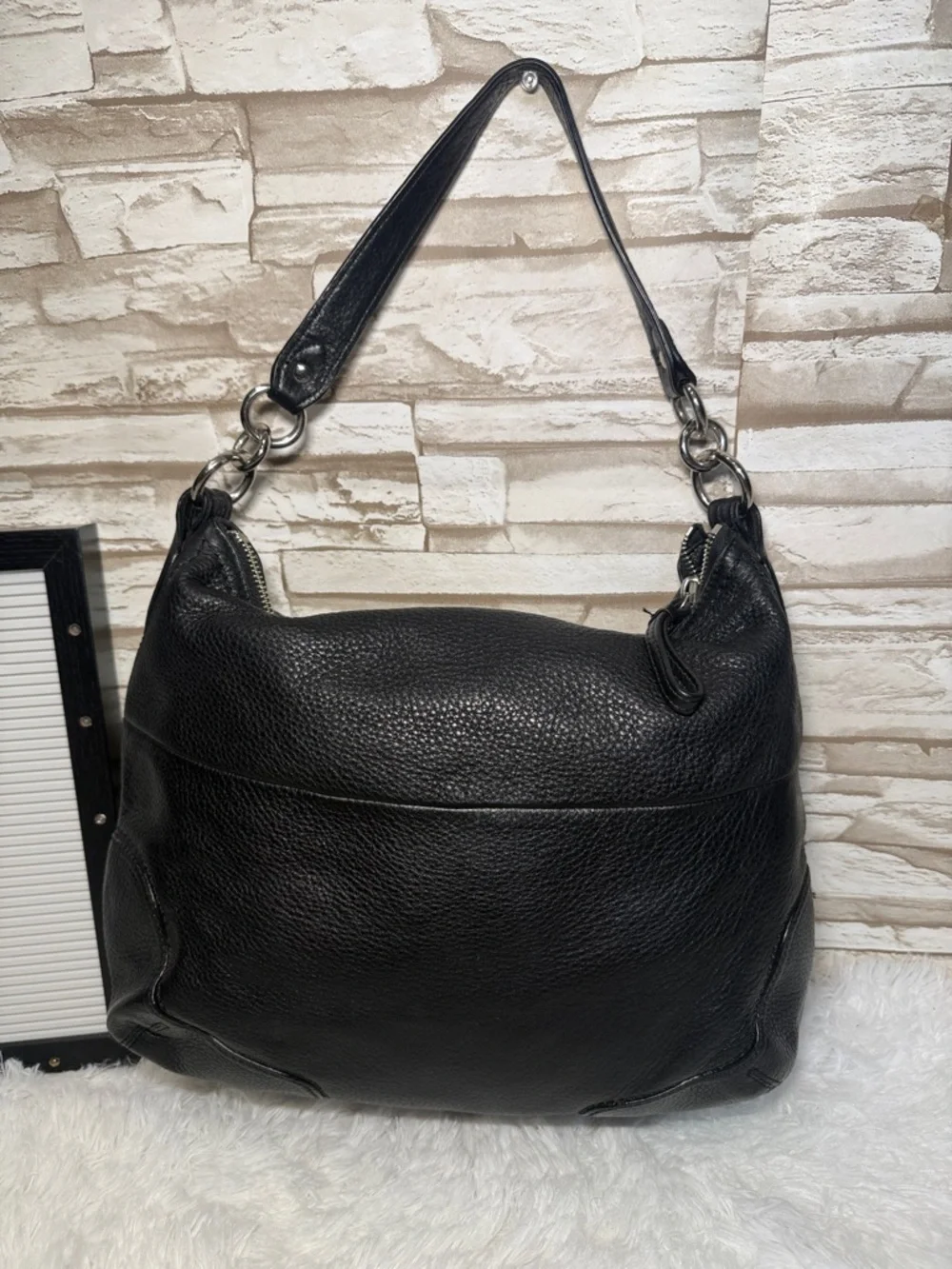 COACH Poppy Avery Pebbled Black Leather Boho Shoulder Bag - Picture 3 of 16